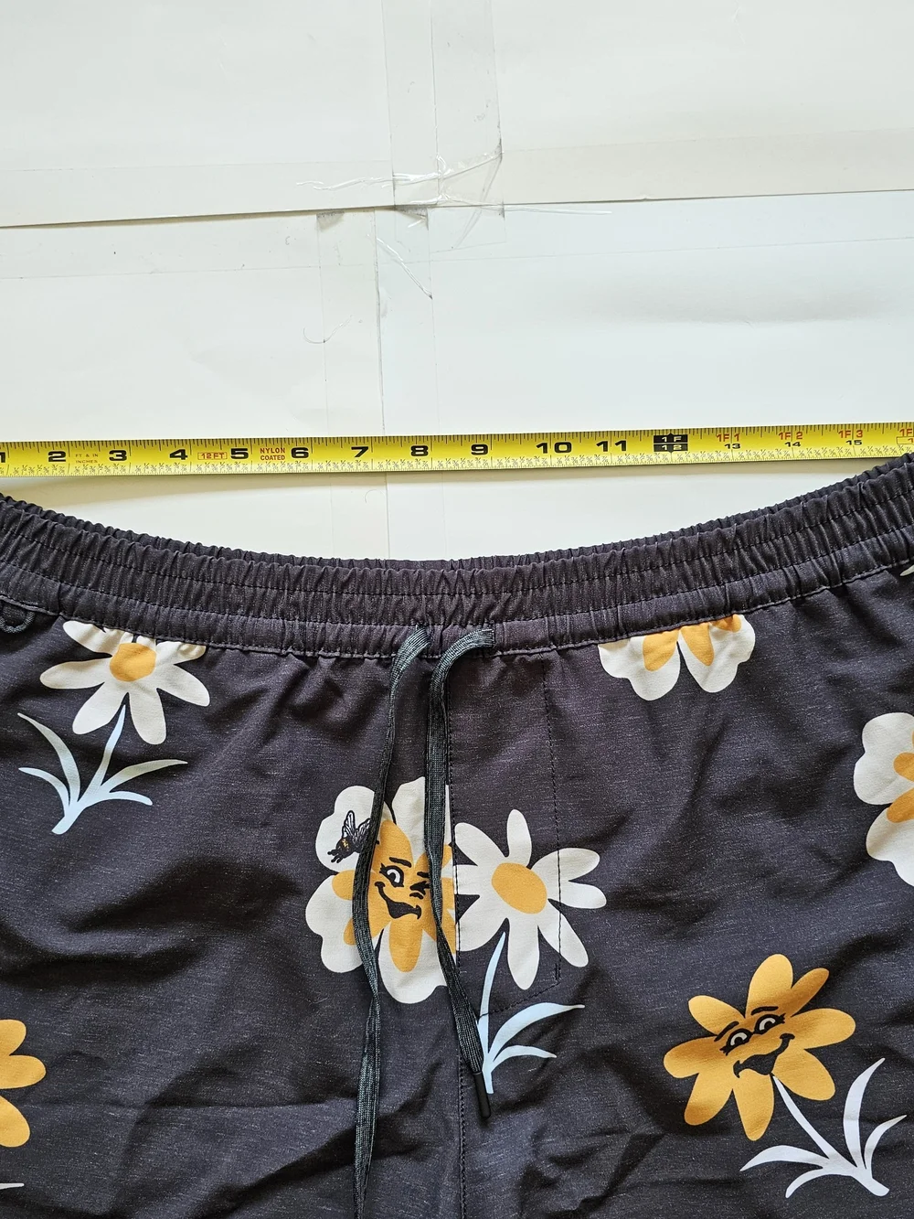Roark Men's Black Swim Shorts with Yellow & White Floral Faces